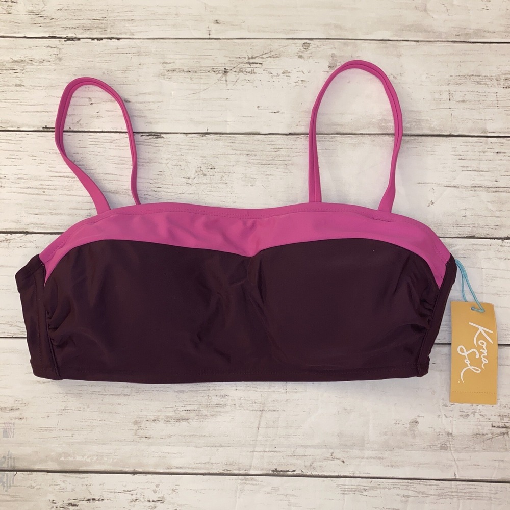 Kona Sol Bikini‎ Top Womens Medium Burgundy Pink Swim Lightly Lined Target NEW M